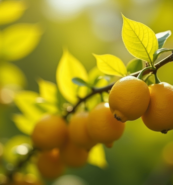Raisin de branche de citron avec feuilles jaunies en gros plan