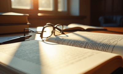 Bureau d'avocat bien rangé avec livres et lunettes