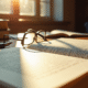 Bureau d'avocat bien rangé avec livres et lunettes