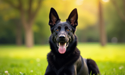 Chien berger allemand assis dans un parc ensoleille