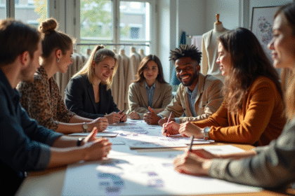 Groupe de créateurs de mode dans un studio moderne