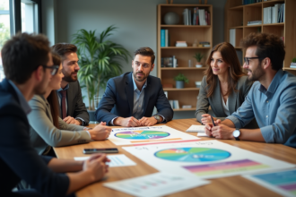 Groupe de professionnels discutant des concepts 5P en réunion