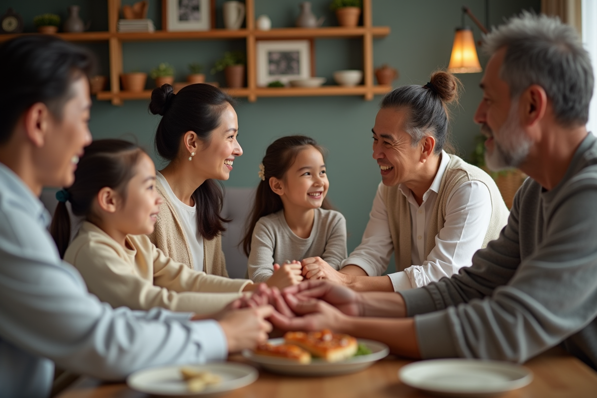Famille multigenerational autour d'un repas convivial