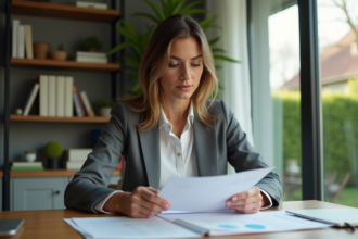 Femme professionnelle en bureau moderne pour investissement