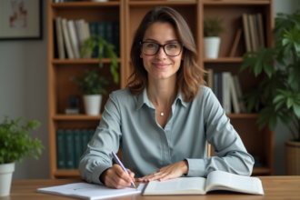 Femme professionnelle en psychologie dans un bureau moderne