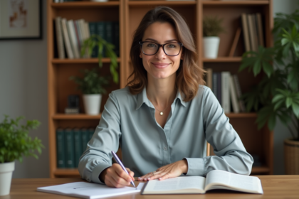 Femme professionnelle en psychologie dans un bureau moderne