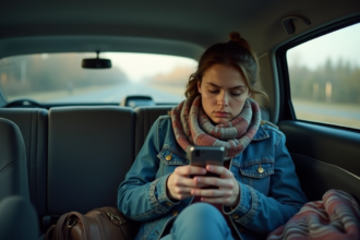Jeune femme anxieuse dans une voiture compacte