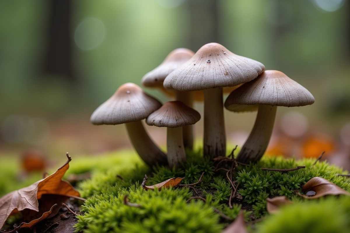 Groupe de chanterelles grises dans la forêt