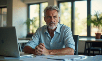 Homme d'âge moyen dans un bureau moderne en lumière naturelle