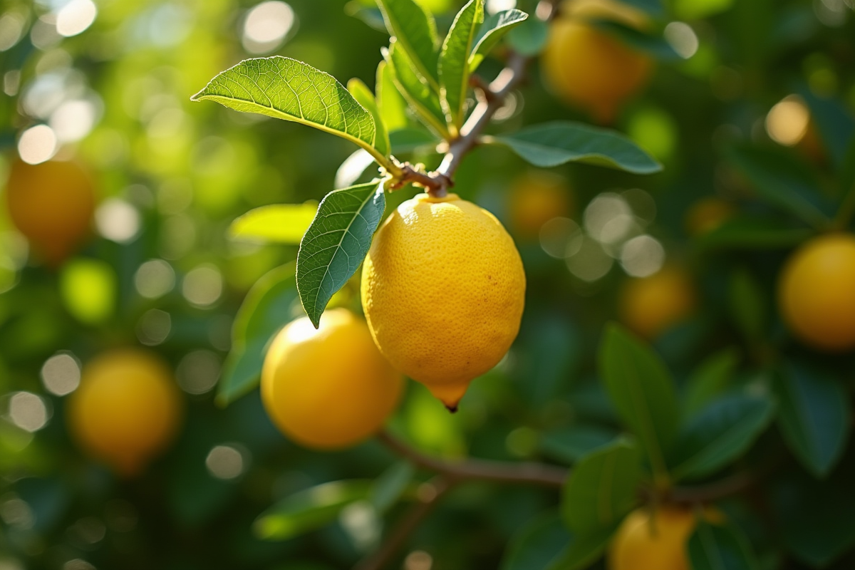 Arbre de citron sain dans un jardin ensoleille avec feuillage vert