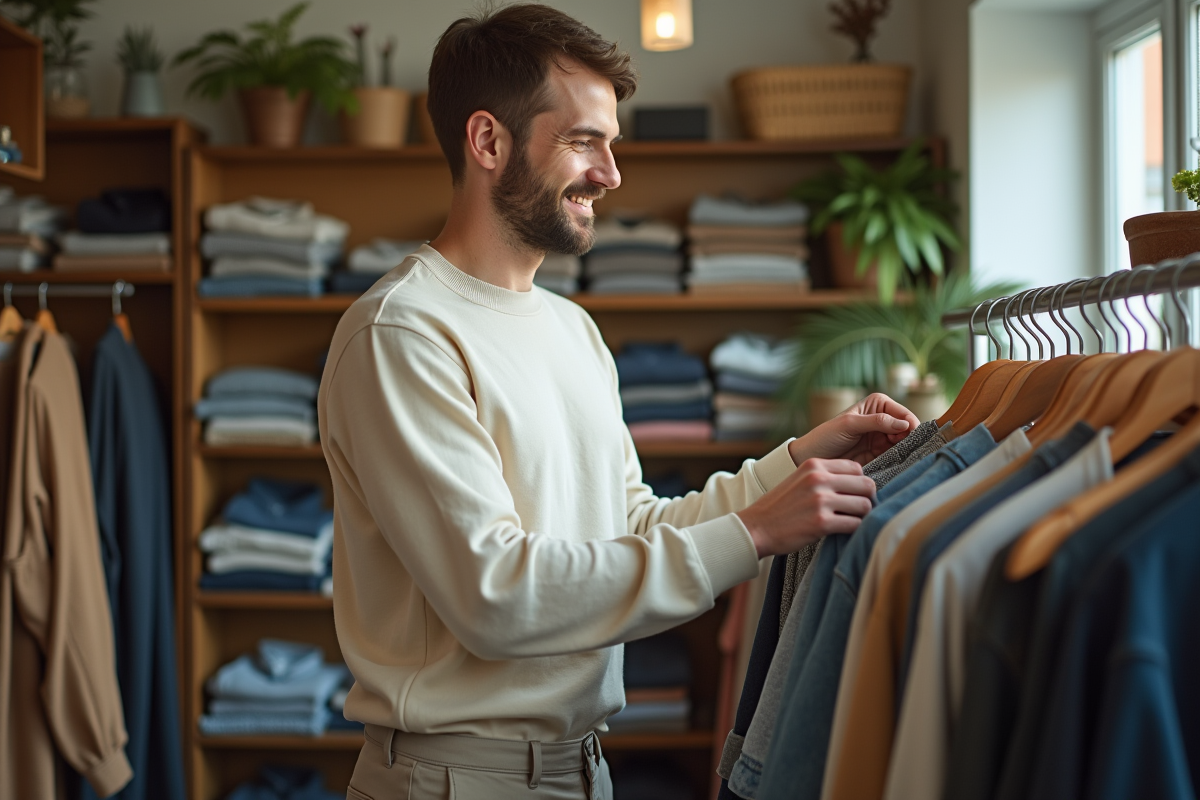 Jeune homme choisissant un vêtement dans une boutique