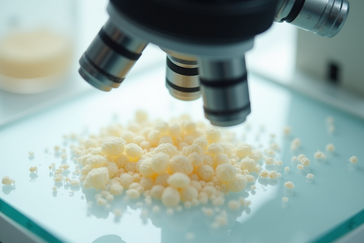 Cellules de levure observées au microscope en gros plan