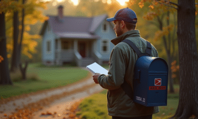 Livreur de courrier dans la campagne québecoise avec boîte aux lettres